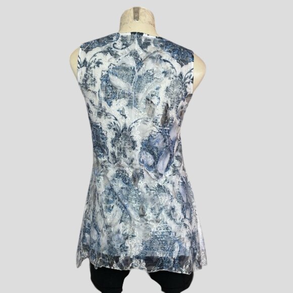 Brittany Black Lace Overlay Sleeveless Round Neck Blouse Floral Top - Picture 2 of 12